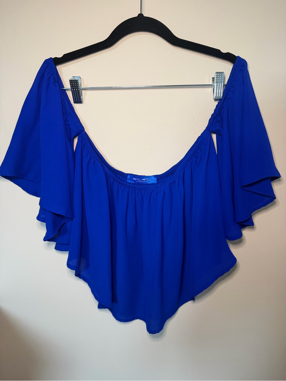 Blue Off-Shoulder Flutter Sleeve Top